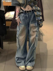 Distressed Big Pocket Cargo Jeans