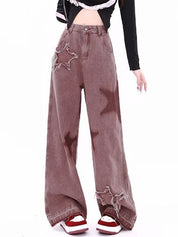 Vintage Star Print Embroidery Boyfriend Jeans