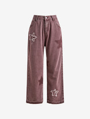 Vintage Star Print Embroidery Boyfriend Jeans