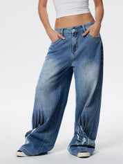 Street Skeleton Hand Print Boyfriend Jeans