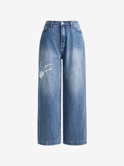 Street Spider Print Boyfriend Jeans