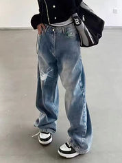 Street Spider Print Boyfriend Jeans