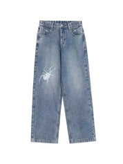Street Spider Print Boyfriend Jeans