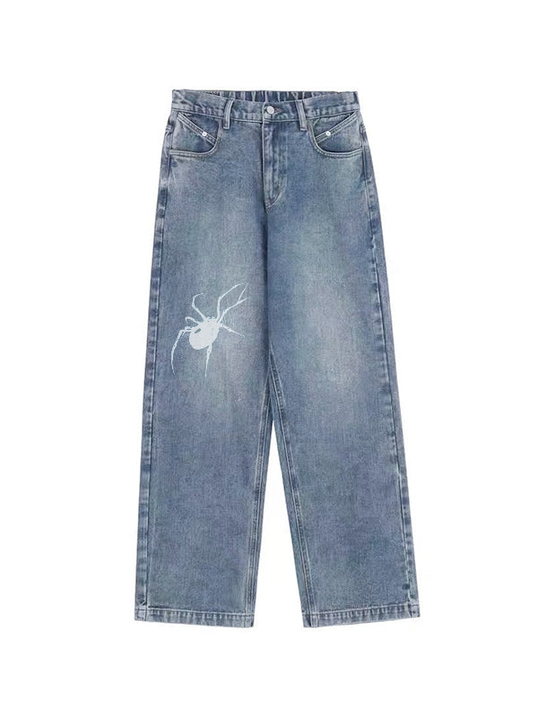 Street Spider Print Boyfriend Jeans