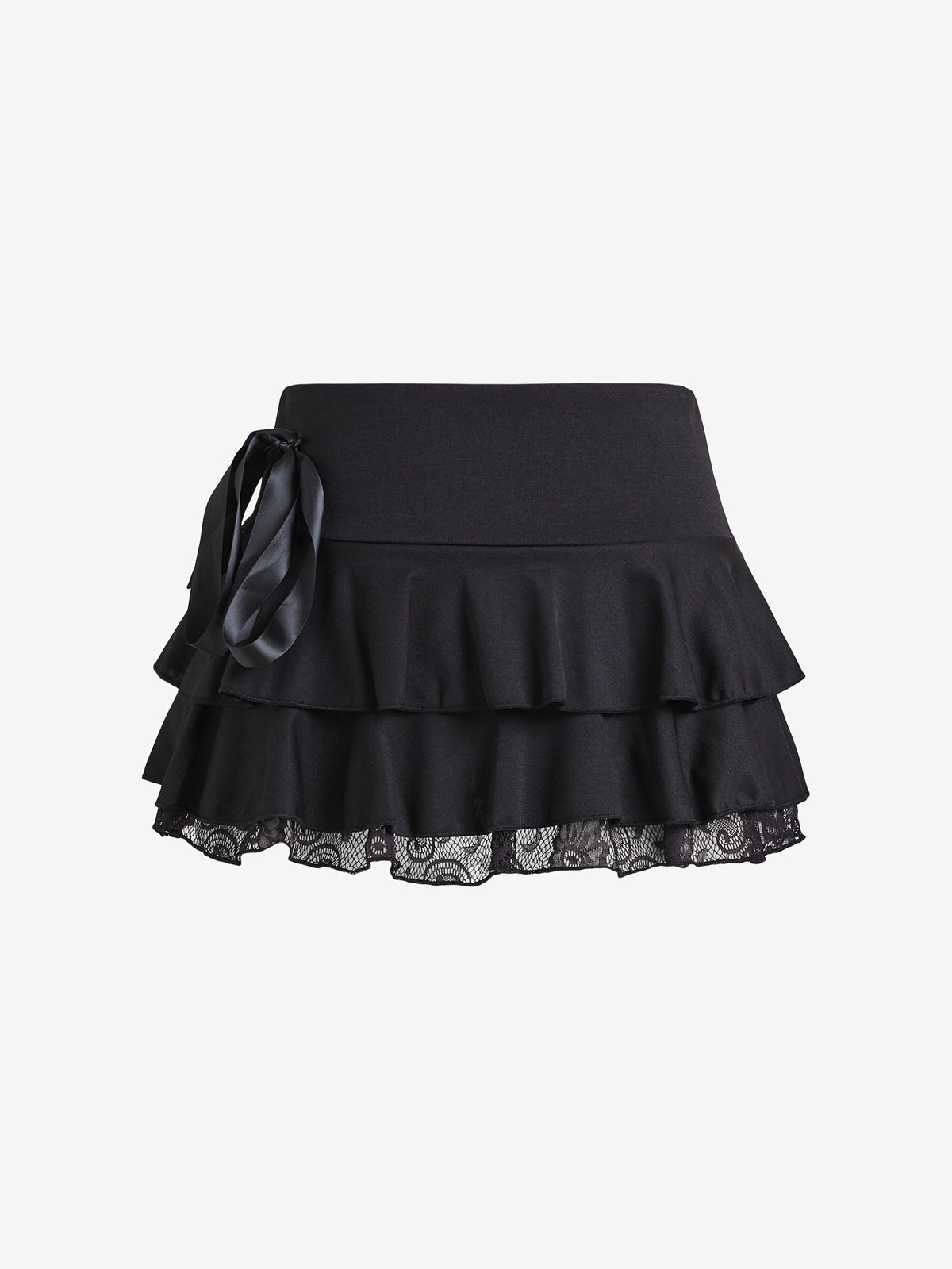 Bow Lace Splice Low Rise Tiered Mini Skirt