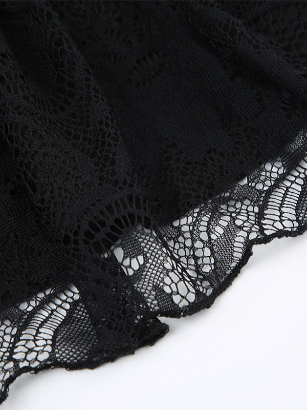 Bow Lace Splice Low Rise Tiered Mini Skirt