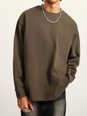 Men' Solid Color Drop Shoulder Long Sleeve Tee