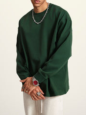 Men' Solid Color Drop Shoulder Long Sleeve Tee
