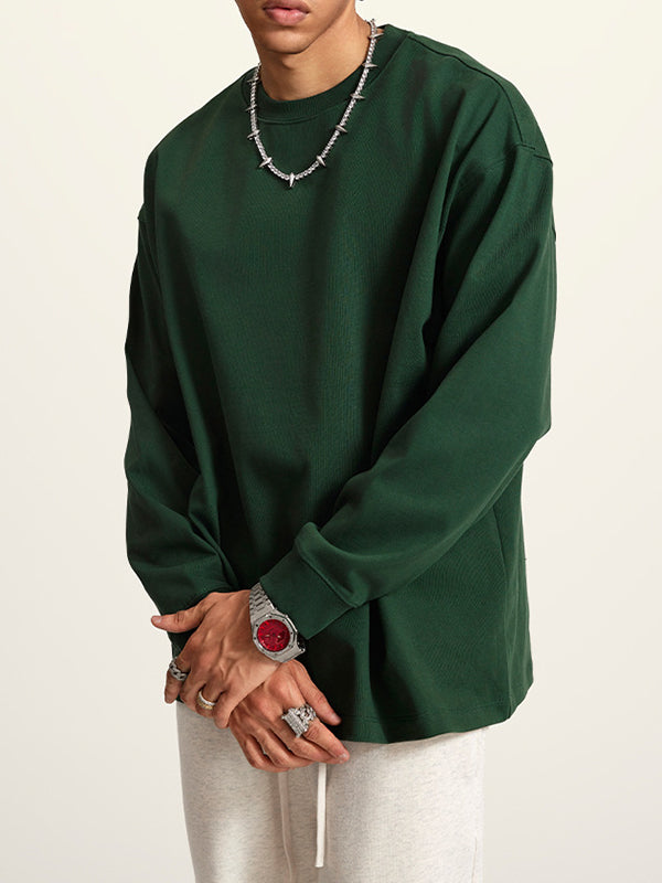 Men' Solid Color Drop Shoulder Long Sleeve Tee