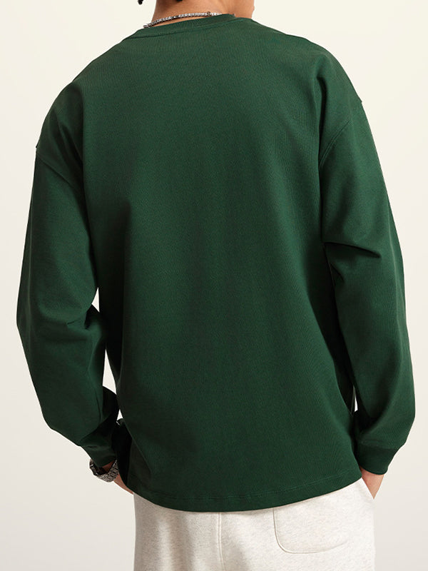 Men' Solid Color Drop Shoulder Long Sleeve Tee