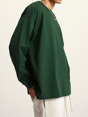 Men' Solid Color Drop Shoulder Long Sleeve Tee