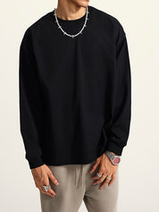 Men' Solid Color Drop Shoulder Long Sleeve Tee