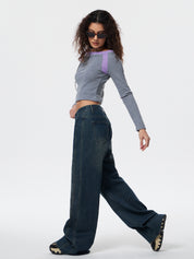 Vintage Wash Raw Trim Boyfriend Jeans