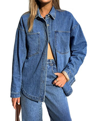Women Denim Shirts Oversized Long Sleeve