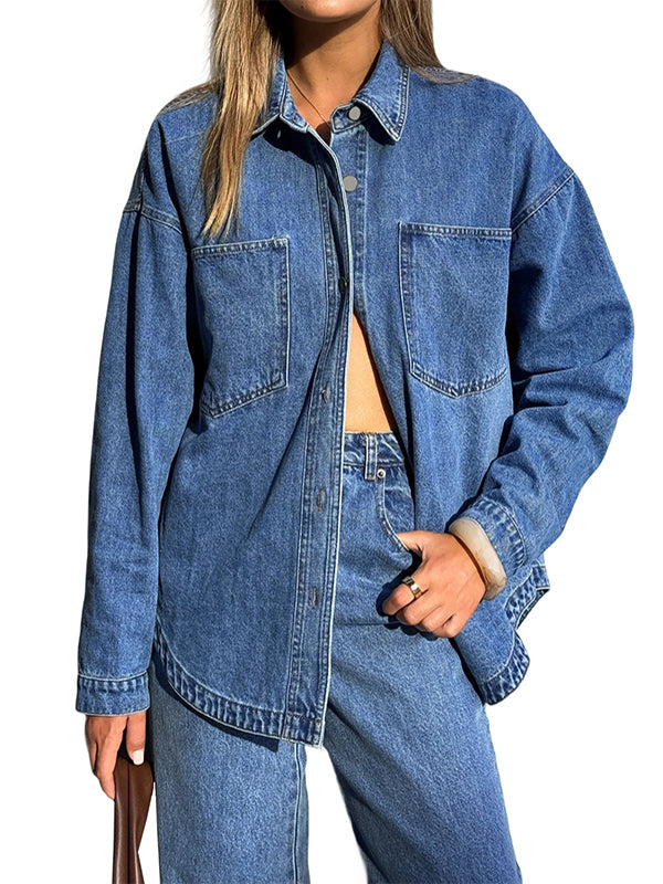 Women Denim Shirts Oversized Long Sleeve