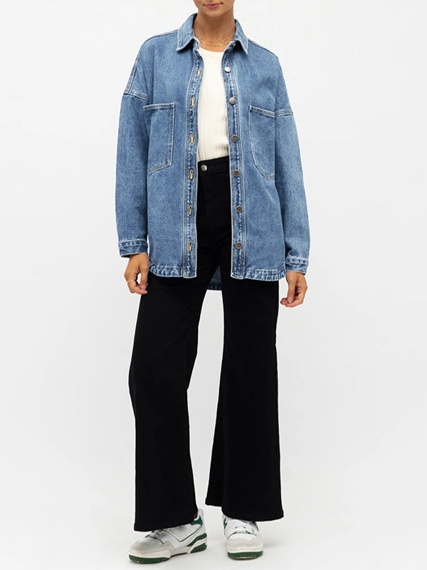 Women Denim Shirts Oversized Long Sleeve