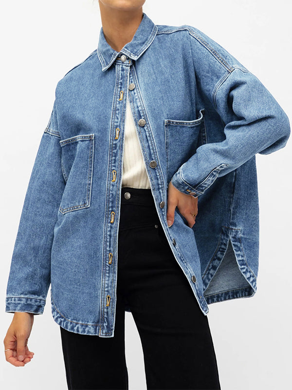 Women Denim Shirts Oversized Long Sleeve