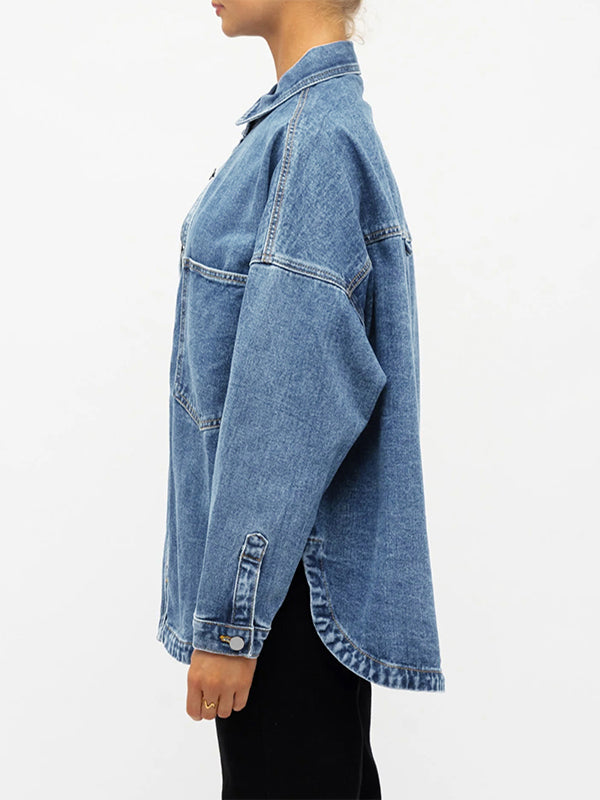 Women Denim Shirts Oversized Long Sleeve