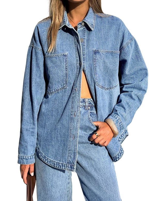 Women Denim Shirts Oversized Long Sleeve