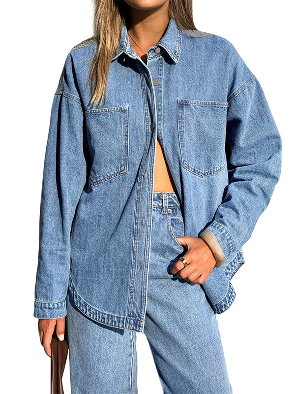 Women Denim Shirts Oversized Long Sleeve