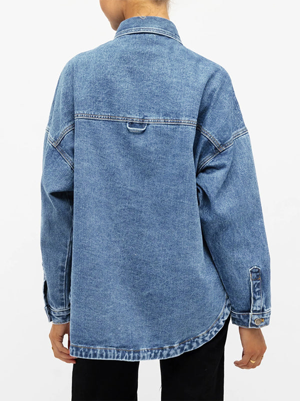 Women Denim Shirts Oversized Long Sleeve