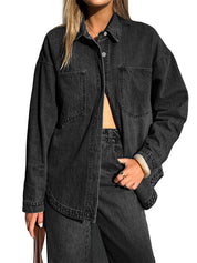 Women Denim Shirts Oversized Long Sleeve