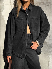 Women Denim Shirts Oversized Long Sleeve