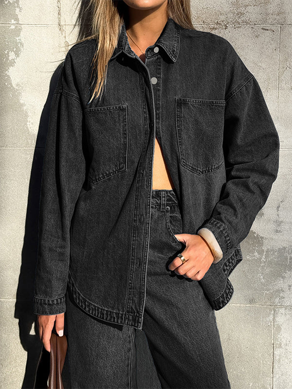 Women Denim Shirts Oversized Long Sleeve