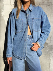 Women Denim Shirts Oversized Long Sleeve