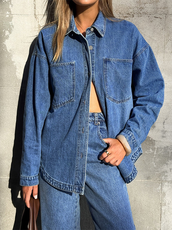 Women Denim Shirts Oversized Long Sleeve