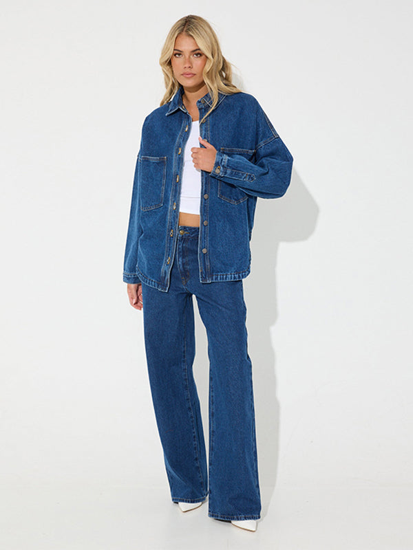 Women Denim Shirts Oversized Long Sleeve