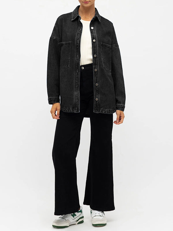 Women Denim Shirts Oversized Long Sleeve