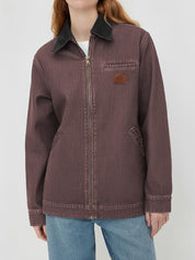 Women Contrast Collar Cropped Zip Up Barn Denim Jacket