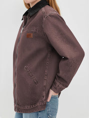 Women Contrast Collar Cropped Zip Up Barn Denim Jacket