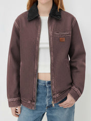 Women Contrast Collar Cropped Zip Up Barn Denim Jacket