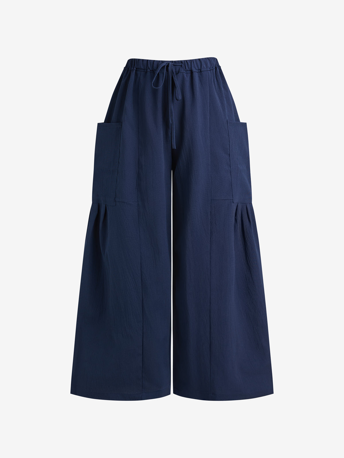 Elastic Waist Cotton-Linen Blend Pleated Mid-Rise Loose-Fitting Casual Wide Leg Pants
