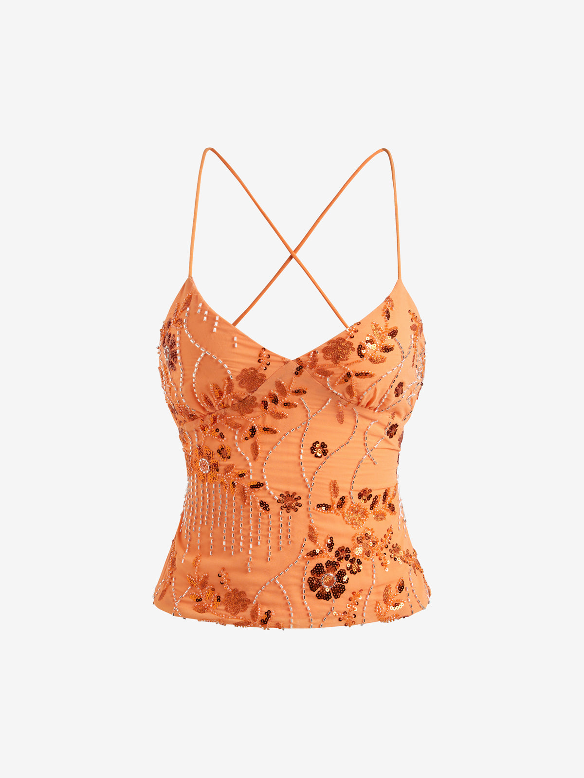 Sequined Heavy Embroidery Form-Fitting Sexy Backless Halter Tank Top