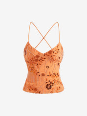 Sequined Heavy Embroidery Form-Fitting Sexy Backless Halter Tank Top