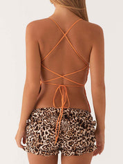 Sequined Heavy Embroidery Form-Fitting Sexy Backless Halter Tank Top