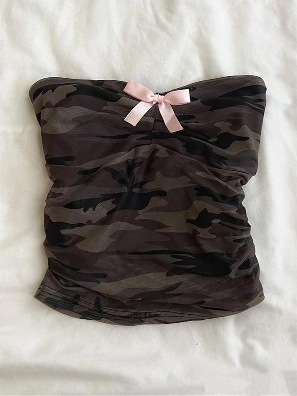 American Vintage Retro Summer Camouflage Y2K Hot Girl Strapless Vest