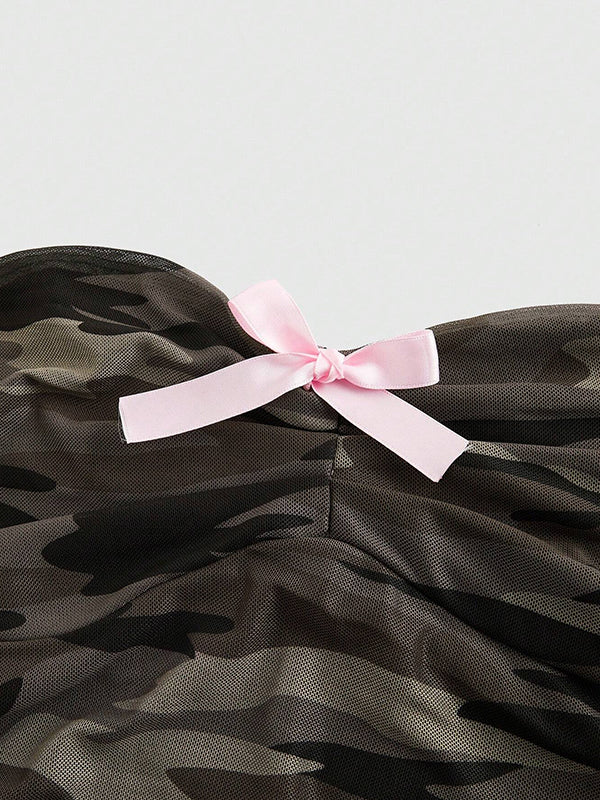 American Vintage Retro Summer Camouflage Y2K Hot Girl Strapless Vest