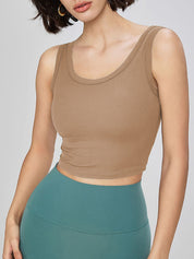 High-Quality Soft Vest With Elastic Ribbed Band, Chest Pads, And Round Cami Top