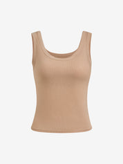 High-Quality Soft Vest With Elastic Ribbed Band, Chest Pads, And Round Cami Top