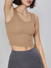 High-Quality Soft Vest With Elastic Ribbed Band, Chest Pads, And Round Cami Top