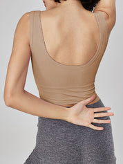 High-Quality Soft Vest With Elastic Ribbed Band, Chest Pads, And Round Cami Top