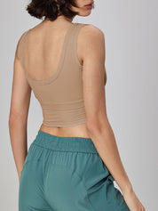 High-Quality Soft Vest With Elastic Ribbed Band, Chest Pads, And Round Cami Top
