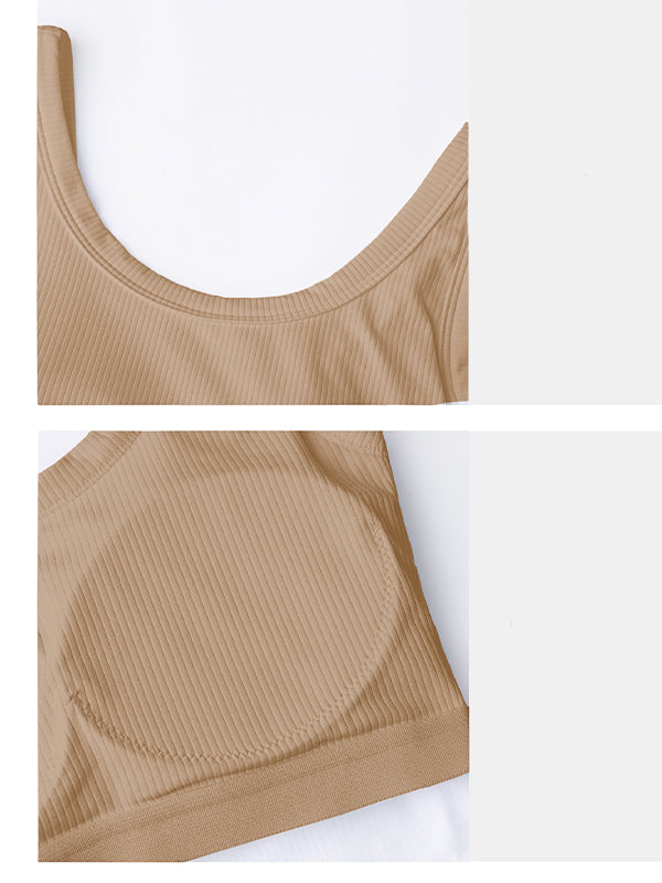 High-Quality Soft Vest With Elastic Ribbed Band, Chest Pads, And Round Cami Top