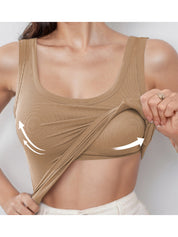 High-Quality Soft Vest With Elastic Ribbed Band, Chest Pads, And Round Cami Top