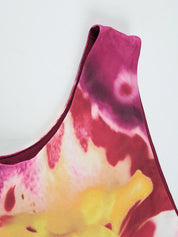 Floral Print Sleeveless One-Shoulder Asymmetrical Neckline Irregular Vacation-Style Tank Top