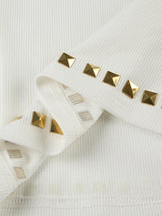 American-Style Street Metal Square Rhinestone T-Shirt With Square Neck And Short Sleeves